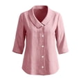 thumbnail image 4 of Dolkfu Tops for Women Trendy Elbow-Length Collared Pink Solid Color Tops Minimalist Solid Women'S Blouses,L, 4 of 6