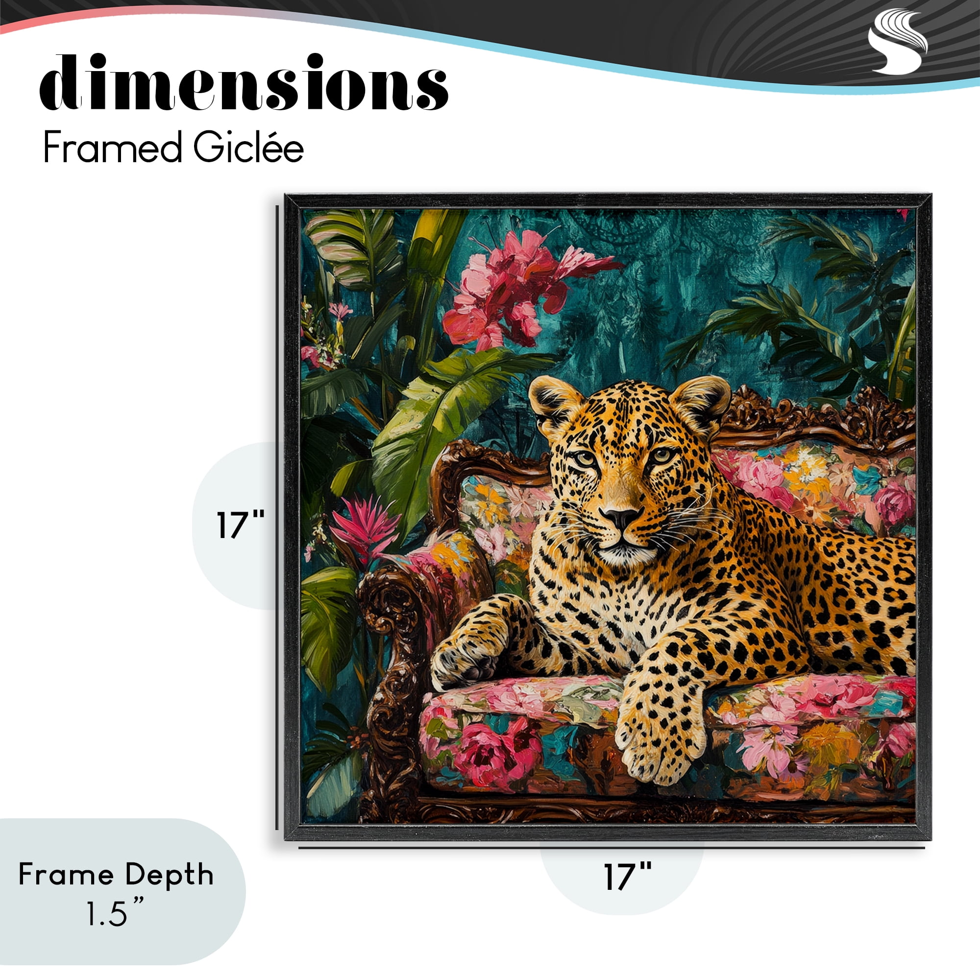 Stupell Industries Fashionable Leopard on Floral Sofa Black Framed Giclee Art, design by Petal Prints Design
