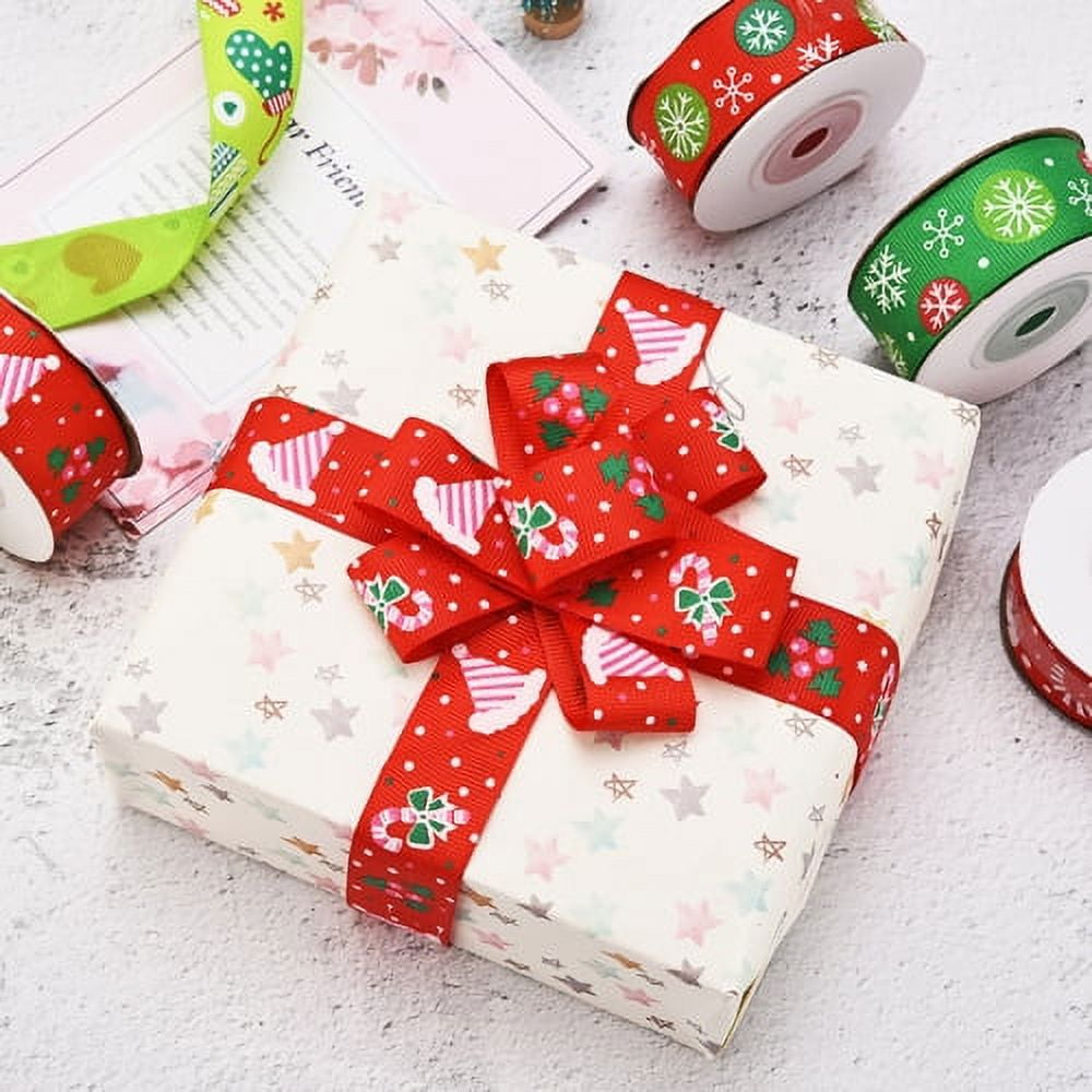 AIEX 12pcs Christmas Ribbon, Satin Ribbons for Crafts Decorations, Xmas Ribbon Set for Christmas Gift Box Wrapping, Sewing, Hair Banding, Wedding, DIY