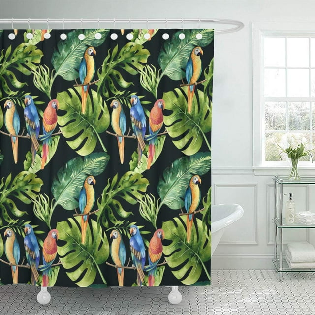 ABPHQTO Acuarela de Hojas Tropicales Selva Densa y Mano de Loro Hoja de Palmera Cortinas de Ducha de Baño 152x180 cm ABPHQTO PKNMT60x72Shower-3656