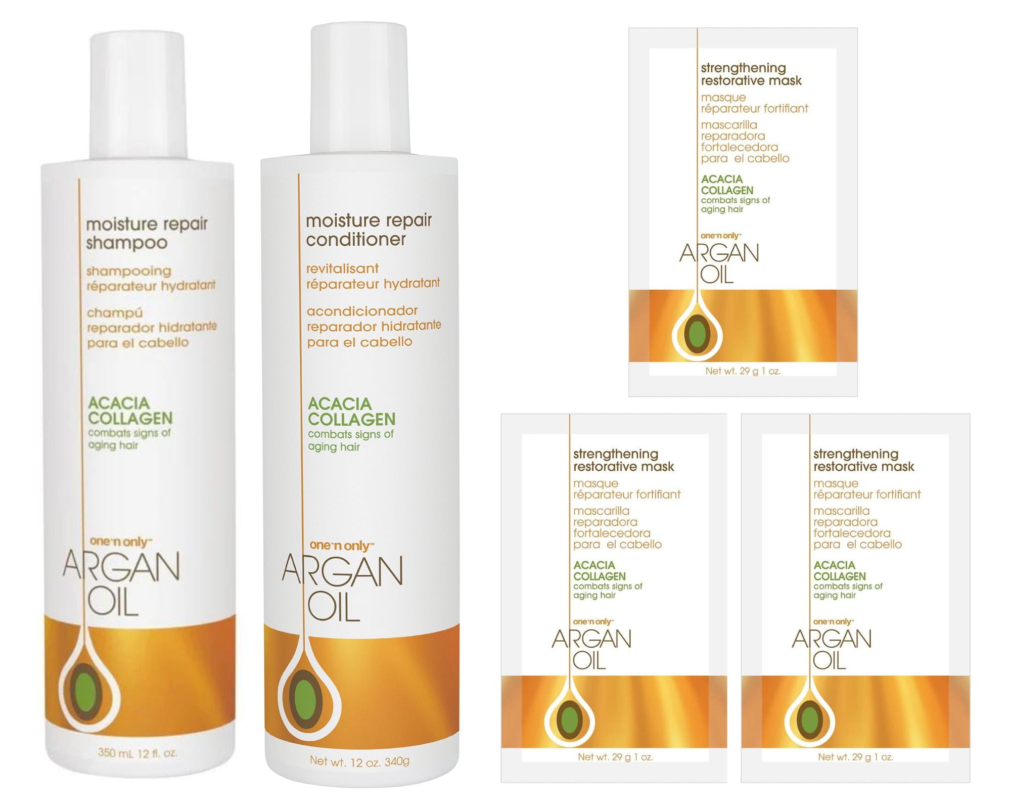 ONE N ONLY - Argan Oil - Moisture Repair (Shampoo+Conditioner) 12 oz + Restorative Mask 5 Pack - Walmart.com