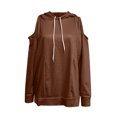 thumbnail image 4 of Wiyuqeen Womens Cold Shoulder Hoodies Basic Solid Drawstring Hooded Sweatshirts Elegant Long Sleeve Pullover Tops Baggy Autumn Outfits, 4 of 5