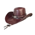 thumbnail image 2 of Faux Leather Cowboy Hat for Men Versatile Sun Protection Hat with Chin Strap Red, 2 of 9