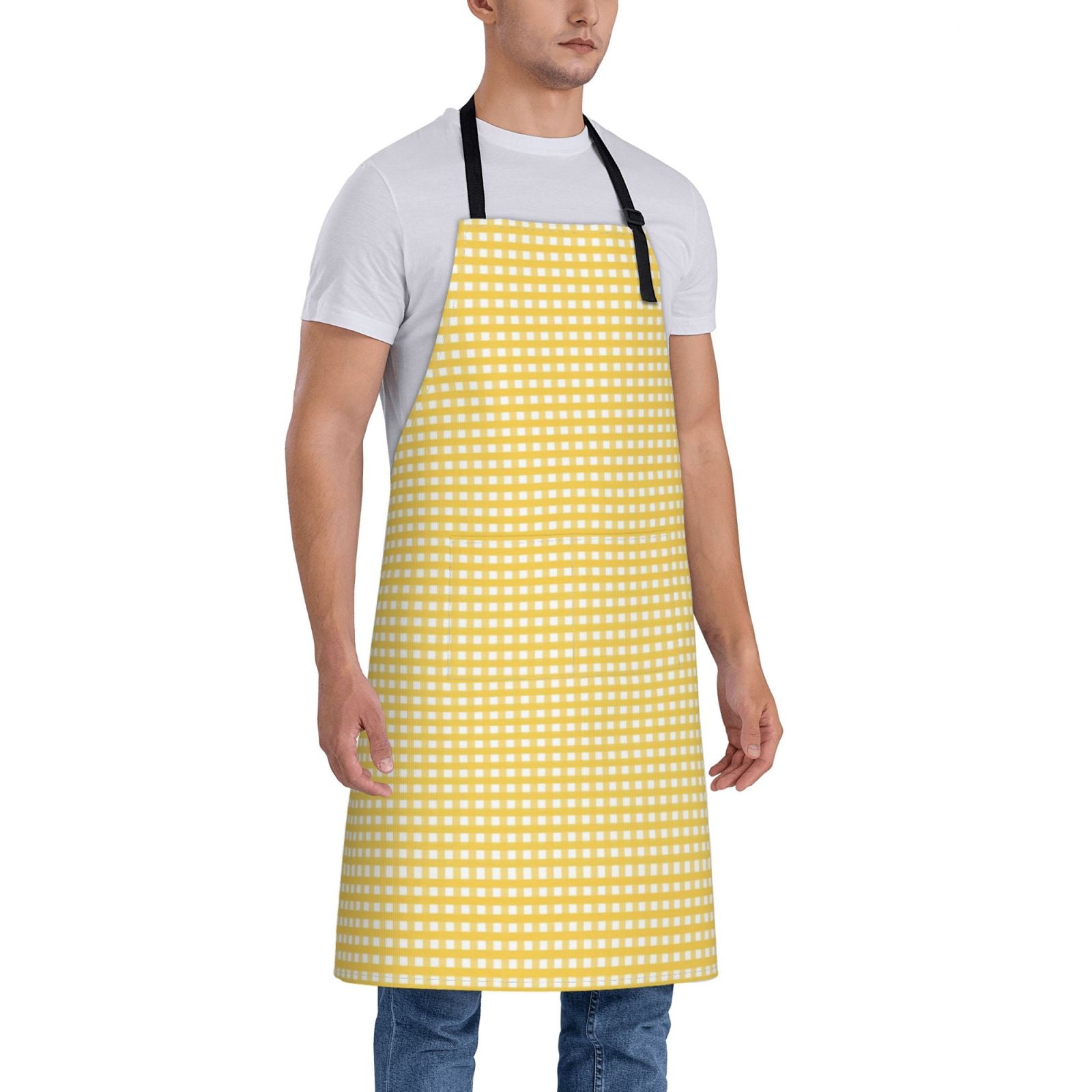 Kdxio Yellow Gingham Apron with Pockets Adjustable Kitchen Aprons for Men Women Waterproof Aprons for Cooking,Drawing,Crafting, Baking Household Cleaning