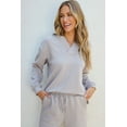 thumbnail image 4 of Women's Light Grey Solid Textured Collared V-Neck Top and Wide Leg Pants Set, 4 of 12