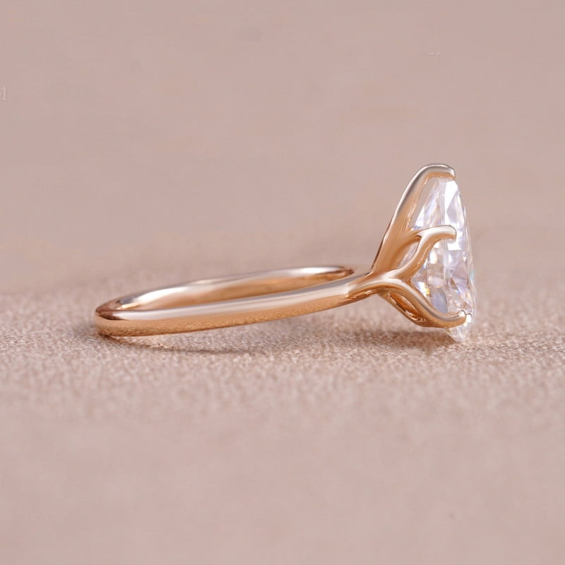 Cora Jewellery 2.5CT Tulip Floral Setting Pear Moissanite Solitaire Engagement Ring For Women , 10K Rose Gold