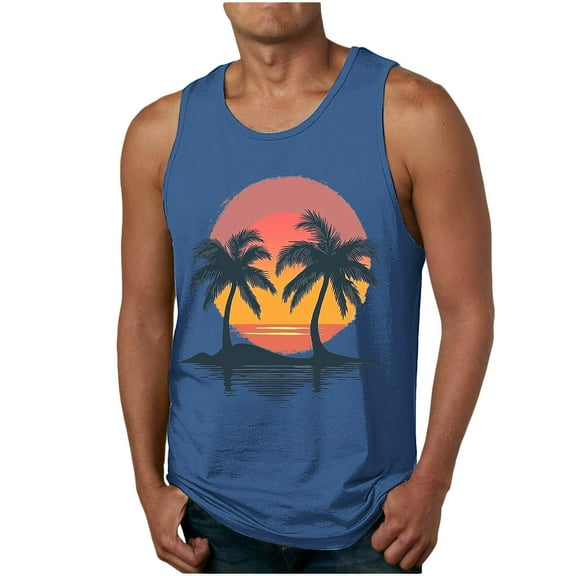Cmfcve Men's Graphic Tank Top Crew Neck Sleeveless Beach Tees Printed Elastic Muscle Tank Top