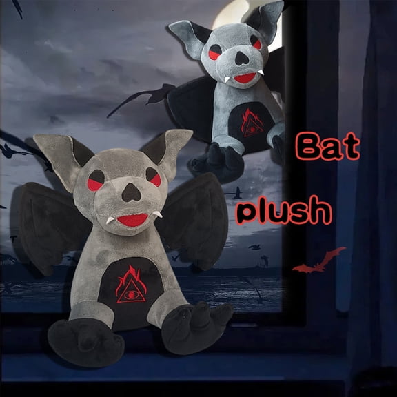 Gothic Bat Plush Toy, Spooky Soft Stuffed Animal Bat, Dark Halloween Decorative Bat Doll for Boys and Girlss and Adults, 10-Inch Wing Span Style #E030 black