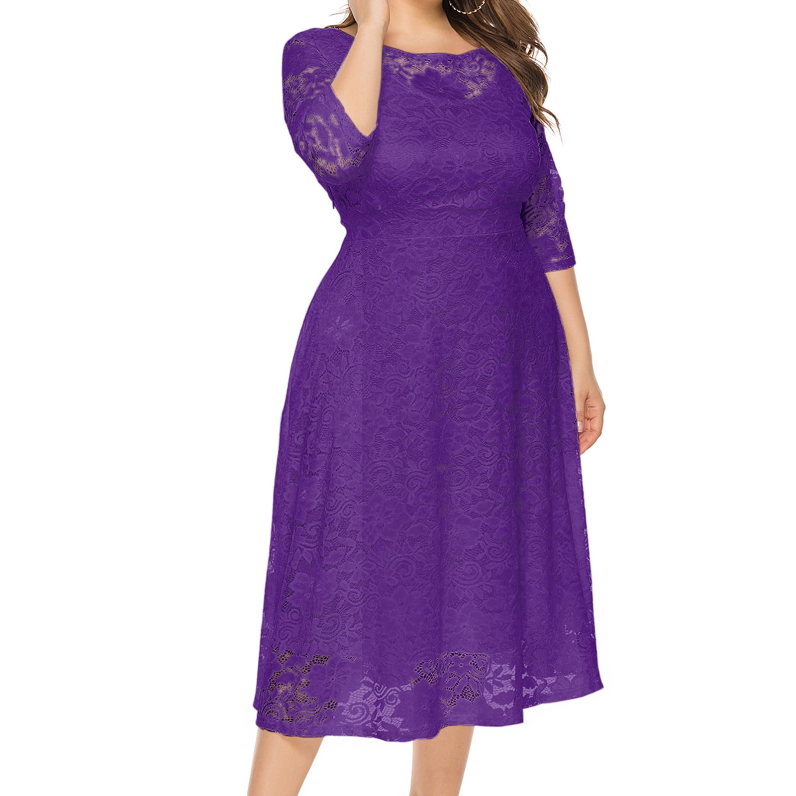 Meichang Lace Mother of the Bride Dresses for Wedding Plus Size 3 4 Sleeve Crew Neck Evening Dresses Elegant Knee Length Formal Dresses Prom Cocktail Dresses Walmart