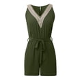 thumbnail image 4 of HXWCHs Combinaisons Imprimées pour Femmes Combinaison à la Mode pour Femmes à Col en V à Lacets Sans Manches Barboteuse Décontractée Unie Confortable Short Combinaison L Vert, 4 of 5