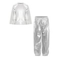 thumbnail image 5 of Zaldita Kids Boys Girls Shiny Metallic Jazz Hip Hop Dance Outfits Long Sleeve T-Shirts and Pants Performance Dancewear Silver 11-12, 5 of 7