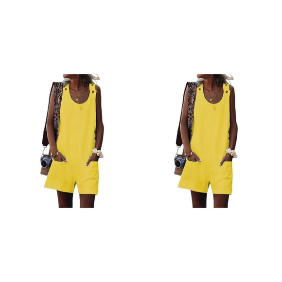 Minnieouse Mujeres Cuello Sin Mangas Mono General Estilo Casual Bolsillos Delanteros Mono Mameluco Camping Viajar Amarillo M Amarillo M 2piezas