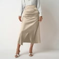 thumbnail image 2 of Women's High Waist Elegant Satin Maxi Skirt with Side Slit - French Draped Casual Formal Midi Skirt for Party Office Events,Champagne M, 2 of 5