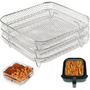 3Pcs 8 inch Square Air Fryer Basket, Stackable Multi-Layer Stainless Steel Dehydrator Rack, Square Air Fryer Accessories for Cosori, Instant Vortex, Nuwave Air Fryer, Ninja Foodi Grill