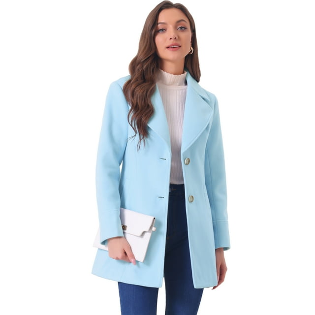 INSPIRE CHIC Women's Elegant Notched Lapel Button Single Breasted Winter Long Coat Light Blue L