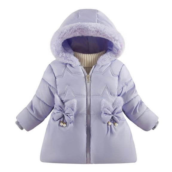 Odeerbi Toddler Girls Parka Winter Coat Thermal Quilted Puffer Jacket Padded Coats Plus Velvet Thickened Outerwear Children's Medium Long Coat Toddler Clothes Purple