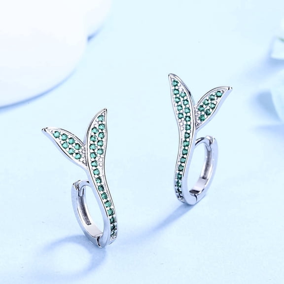 Amy and Annette Sterling Silver Sprout Huggie Earrings withCrystals