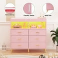 thumbnail image 5 of TROPOW Dresser for Bedroom with LED Lights and Power Outlet, Baby Changing Table Dresser with 6 Drawers, 2 Open Storage Shelves, Baby Dresser with Changing Table Top, Pink, 5 of 8