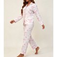 thumbnail image 7 of Vynhevius Women's Printed 2‑Piece Pajama Set Lapel Collar Open Front Long Sleeve Top Pants Comfortable Sleepwear,Pink,M, 7 of 7
