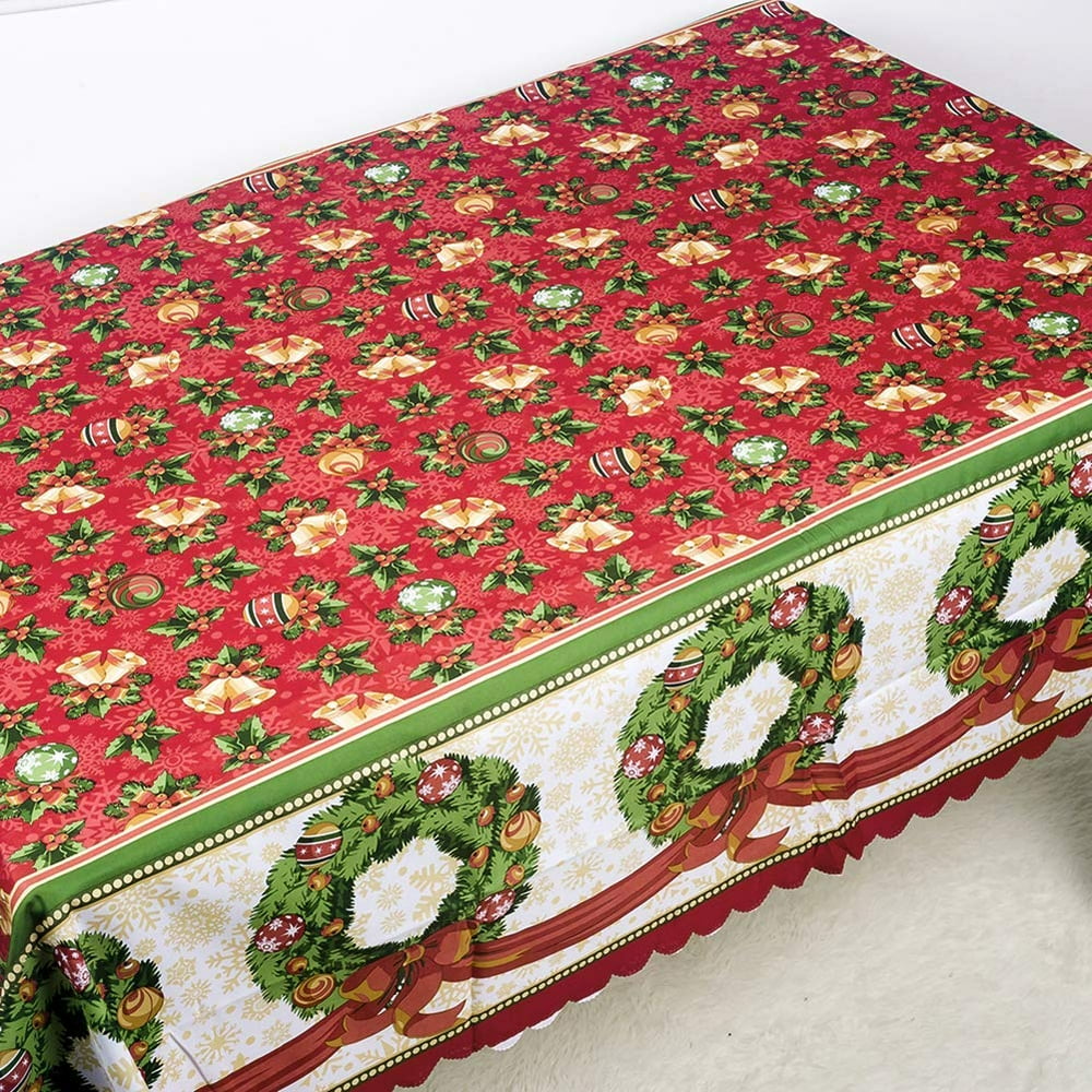 Christmas Tablecloth Christmas Scroll Printed Fabric Water Resistant Polyester Holiday Table
