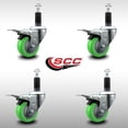 thumbnail image 2 of 3 Inch SS Green Poly Swivel 1-1/8 Inch Expanding Stem Caster Set Brake, 2 of 2