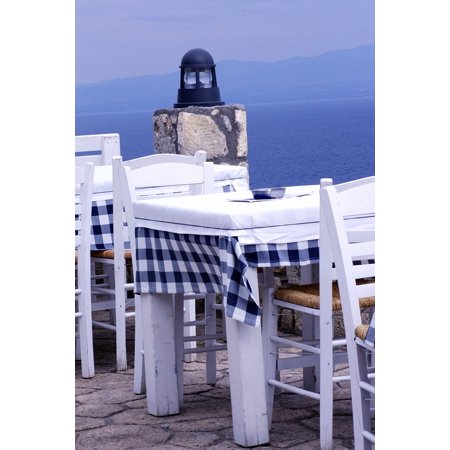 LAMINATED POSTER Lunch Restaurant Blue Sea Eat Holiday Greece Poster Print 24 x