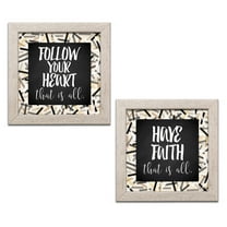 Gango Home Decor Contemporary Follow Your Heart & Have Faith by Lauren Rader (Ready to Hang); Two 12x12in Distressed Framed Prints
