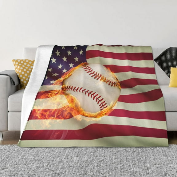Rateoe Baseball Ball With Flag Pattern Flannel Throw Blanket, Ultra-soft Blanket for Bed, Couch, Car, Hypoallergenic Anti-pilling blanket-