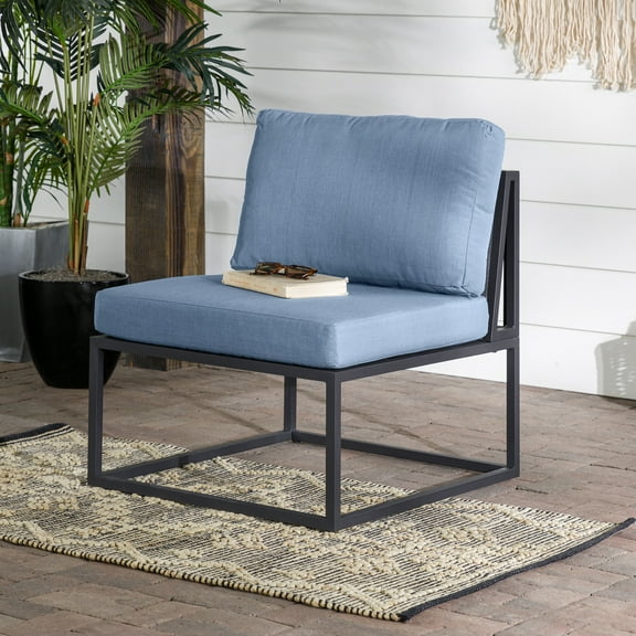Walker Edison Modern Upholstered Modular Section Patio Chair - Blue