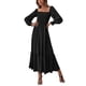 thumbnail image 3 of Vestido largo de mujer con cuello cuadrado, busto elástico, mangas largas acampanadas, dobladillo con volantes, espalda abierta, vestido largo con temperamento de cintura alta, 3 of 8