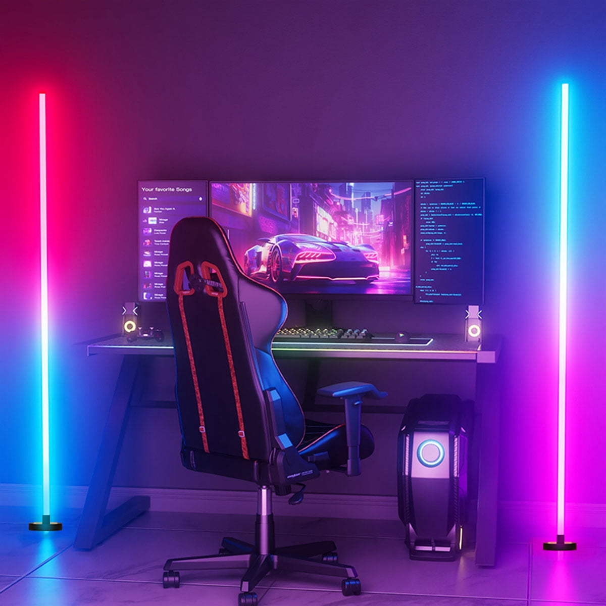 Corner Floor Lamp,2 PACK Smart RGB LED Corner Lamp with Spotlight, 10 Million Colors Changing LED Floor Lamp with App Control, Music Sync Timer Mood Lighting for Living Room, Christmas Decoration