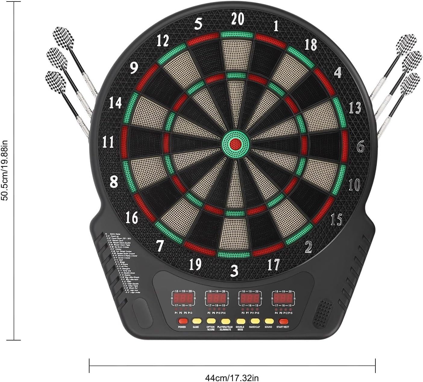 Electronic Dart Board Soft Tip Dartboard Set 27 Games with 243 Variants 6 Darts, Digital Electric Dart Boards with Colorful LED