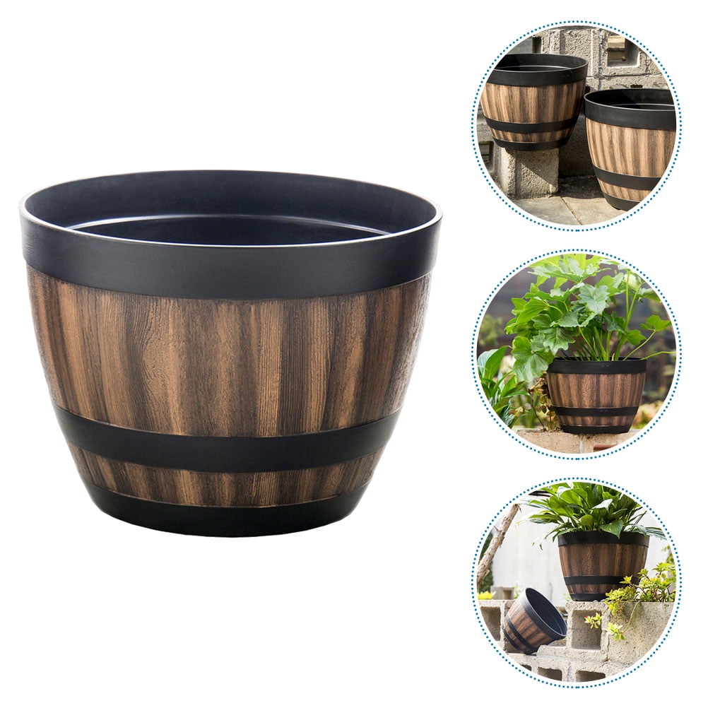 TUIBELYN Imitation Wooden Planter Vintage Large Capacity Plastic Flower Pot for Garden Yard