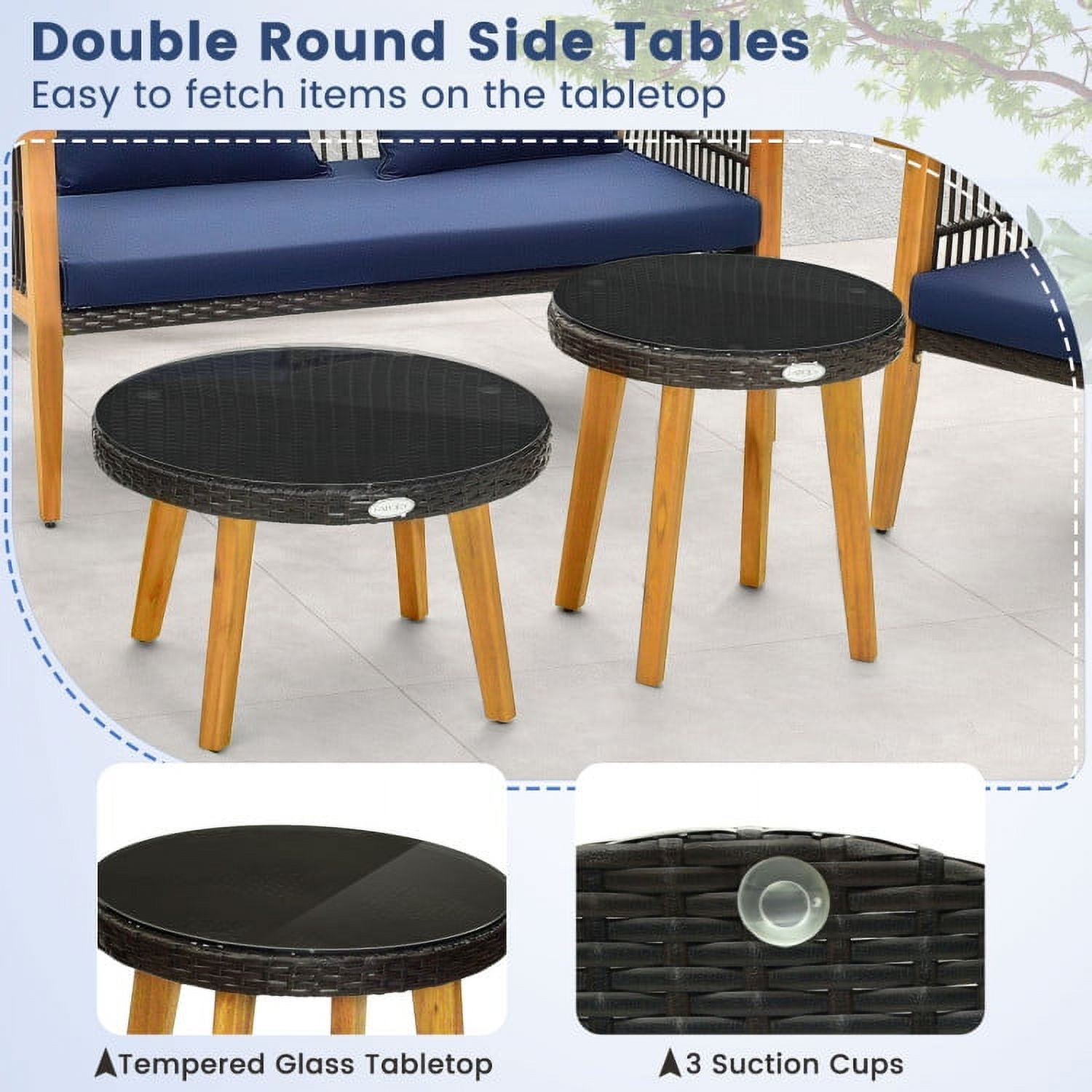 Aimee Lii 5 Pieces Patio Conversation Furniture Set, Outdoor Patio Set with 2 Coffee Tables for Backyard Poolside, Navy