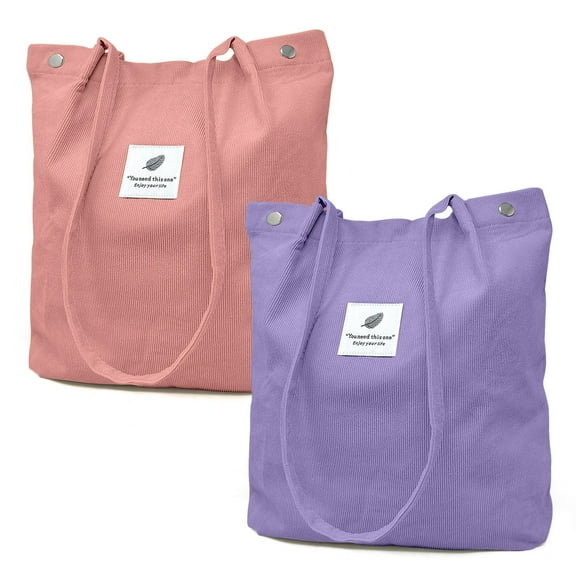 Corduroy Tote Bag,Casual Everyday Shoulder Handbag,2pc Pink/Purple