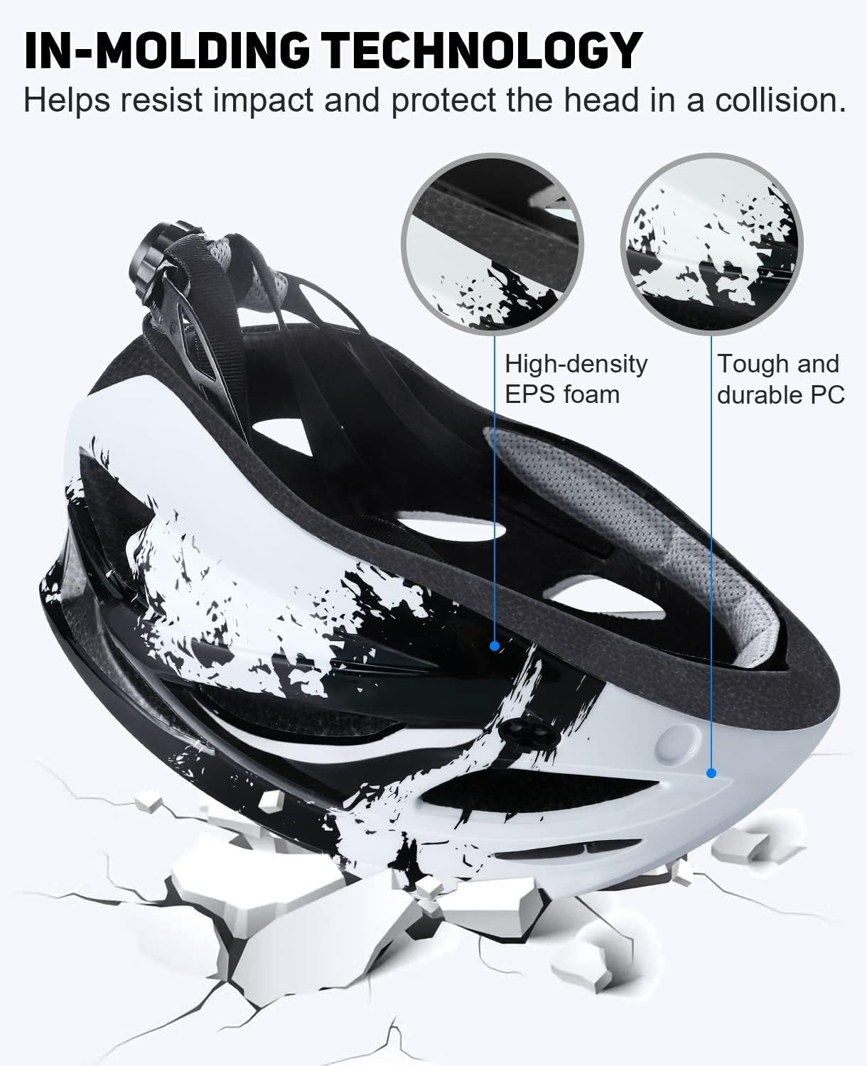 USB Rechargeable LED Light Cycling Helmet with Detachable Goggles and Sun Visor for Mountain & Road Biking