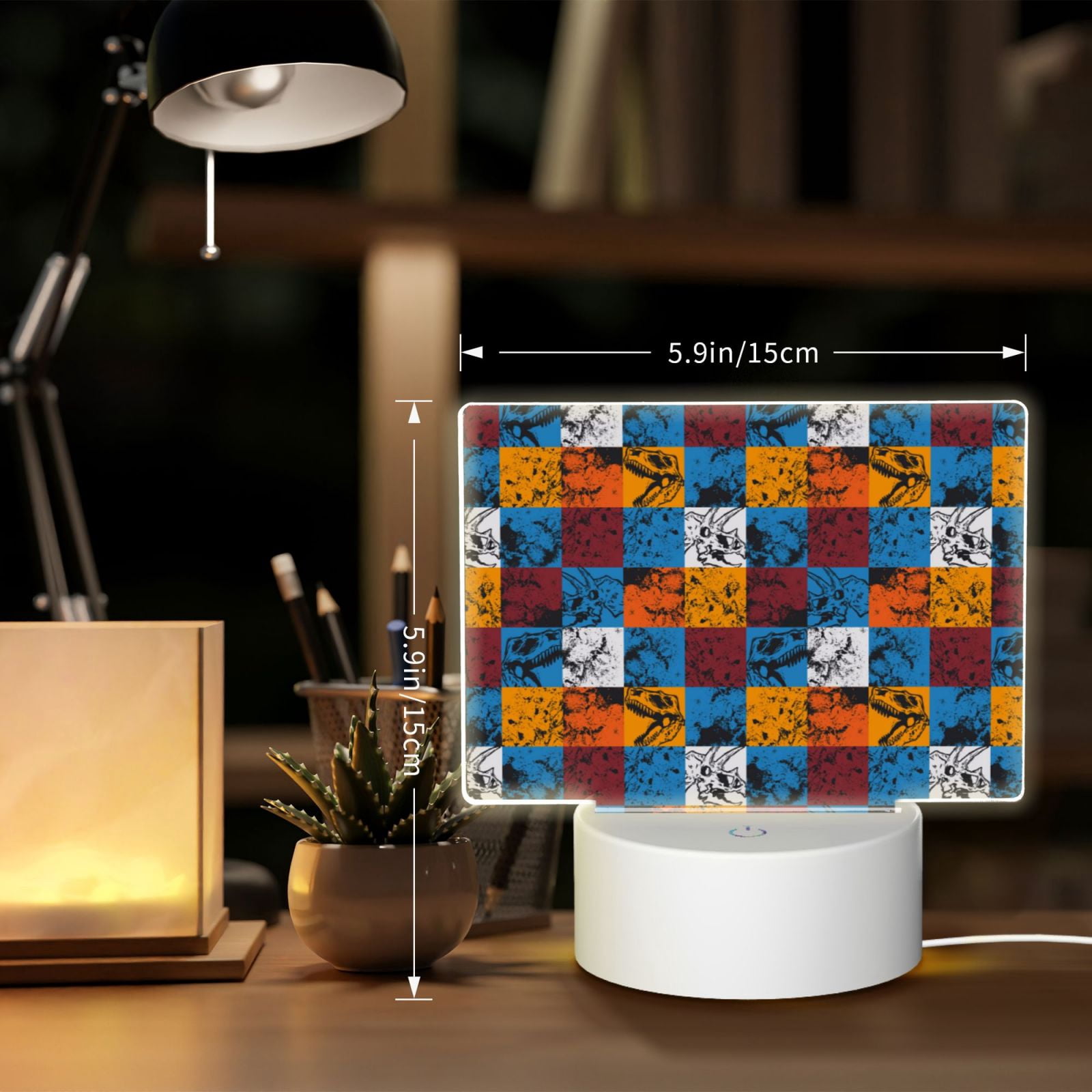 Kdxio colorful plaid Dinosaur Rectangular Acrylic Night Light Acrylic Sleep Night Light Friend Gifts for Birthday Gifts for Women Teens Boys Girls