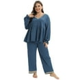 thumbnail image 2 of Xmarks Womens Plus Size Loungewear Set Smooth Fabric Spring Lounge Set Long Sleeve Top 2 Piece Outfits Soft Pajamas Blue XL, 2 of 5