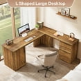 thumbnail image 5 of Tribesigns Farmhouse L Shaped Desk with Drawers, 63 Inch Large Executive Home Office Desk with File Cabinet and Drawers, Brown, 5 of 7