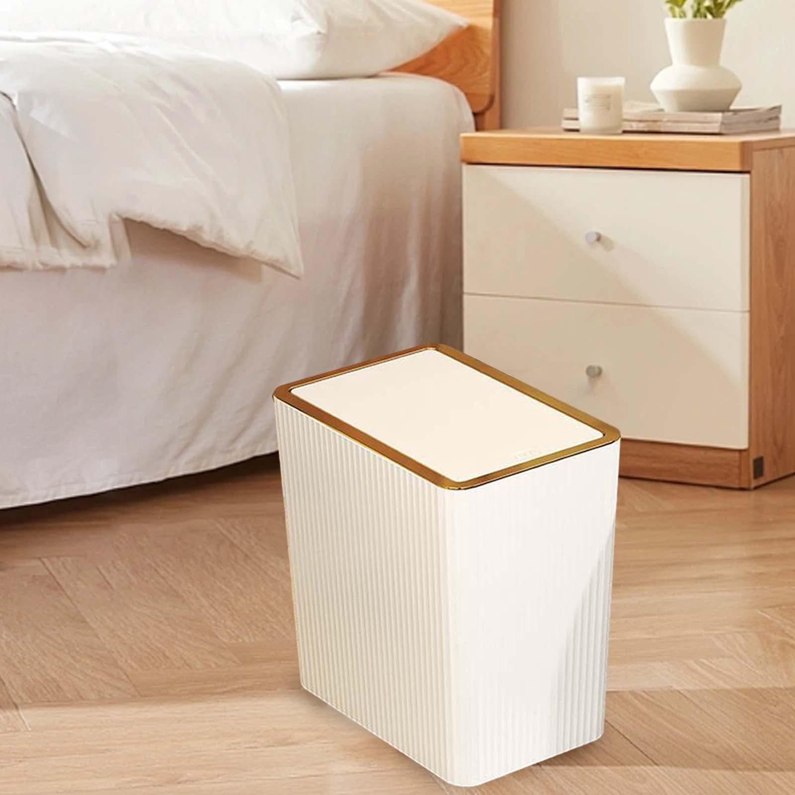 Kitchen Wastebasket with Press Type Lid Narrow Garbage Can, Paper Basket Organizer, Bathroom Trash Can with Lids for Study 12L White