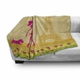 thumbnail image 3 of Teen Room Soft Flannel Fleece Throw Blanket, Pink Silhouette of a Girl with the Dog Eiffel Tower in Paris Design, Cozy Plush for Indoor and Outdoor Use, 50" x 70", Apricot and Hot Pink, by Ambesonne, 3 of 6