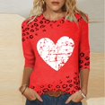 thumbnail image 6 of mihongmao Valentine Shirts for Women Ladies' Valentine's Day Printed Round Neck Three Quarter Sleeve 3/4 Sleeve T-shirt Loose Wine 2X, 6 of 6