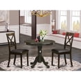 thumbnail image 3 of Antique 3 Piece Pedestal Round Dining Table Set with Boston Microfiber Seat Chairs, 3 of 5