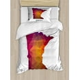 thumbnail image 1 of Minnesota Duvet Cover Set Twin Size, Low Poly Effect Minnesota State Map Silhouette in Ombre Colors Triangular Mesh, Decorative 2 Piece Bedding Set with 1 Pillow Sham, Multicolor, by Ambesonne, 1 of 3