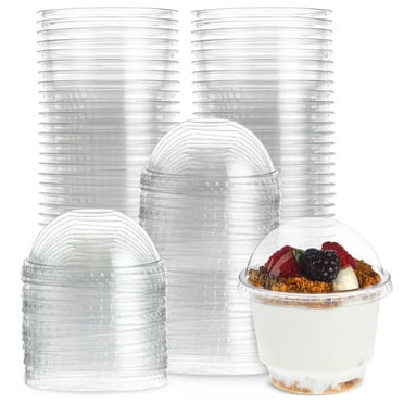 50 Pack 8 oz Clear Plastic Cups with Dome Lids for Dessert, Small Containers for Ice Cream Sundae, Parfait