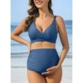 thumbnail image 3 of Ruched V Neck Two Piece Bikini Sets for Maternity Adjustable Straps Pregnancy Bathing Suits, 3 of 7