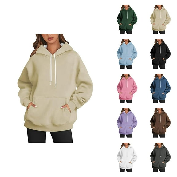 Plain Hoodies for Women 2025 Fall Winter Long Sleeve Casual Hooded Sweatshirt with Pockets Pullover Tops