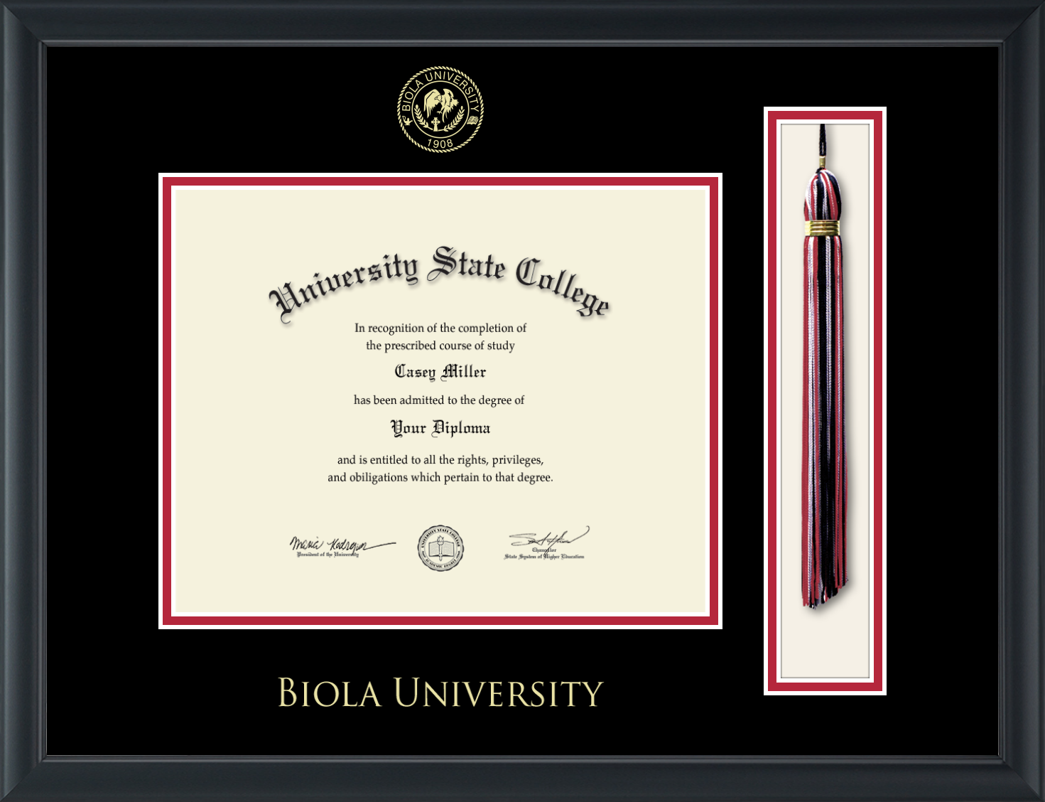 Biola University Tassel Diploma Frame, Document Size 10" x 8"