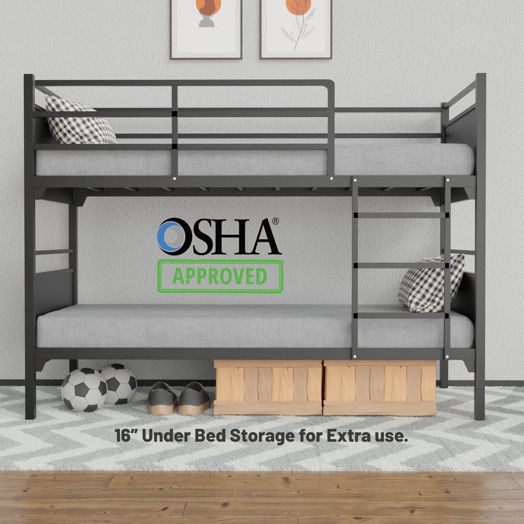 Continental Sleep, 5" Medium Firm Foam Mattress with Metal Bunk Bed, Good for Adult & Teen, 30".