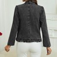 thumbnail image 5 of Minjewel Womens Cropped Denim Jacket Ruffle Hem Short Length Button Front Casual Coat for Summer Fall,Black L, 5 of 7